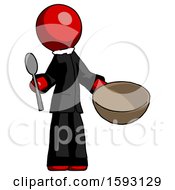 Poster, Art Print Of Red Clergy Man With Empty Bowl And Spoon Ready To Make Something