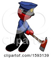 Poster, Art Print Of Red Police Man Striking With A Red Firefighters Ax