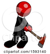 Red Clergy Man Striking With A Red Firefighters Ax