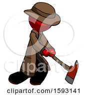 Poster, Art Print Of Red Detective Man Striking With A Red Firefighters Ax