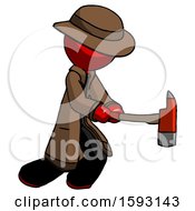 Poster, Art Print Of Red Detective Man With Ax Hitting Striking Or Chopping