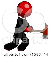 Red Clergy Man With Ax Hitting Striking Or Chopping