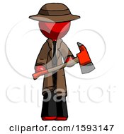 Poster, Art Print Of Red Detective Man Holding Red Fire Fighters Ax