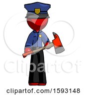 Poster, Art Print Of Red Police Man Holding Red Fire Fighters Ax
