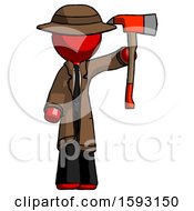 Poster, Art Print Of Red Detective Man Holding Up Red Firefighters Ax