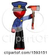 Poster, Art Print Of Red Police Man Holding Up Red Firefighters Ax