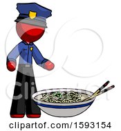 Poster, Art Print Of Red Police Man And Noodle Bowl Giant Soup Restaraunt Concept