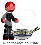 Poster, Art Print Of Red Clergy Man And Noodle Bowl Giant Soup Restaraunt Concept