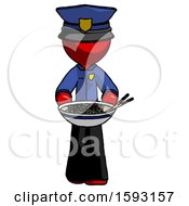 Poster, Art Print Of Red Police Man Serving Or Presenting Noodles
