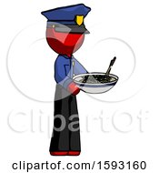 Red Police Man Holding Noodles Offering To Viewer