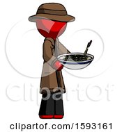 Poster, Art Print Of Red Detective Man Holding Noodles Offering To Viewer