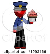 Poster, Art Print Of Red Police Man Presenting Pink Cupcake To Viewer