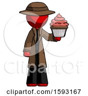 Poster, Art Print Of Red Detective Man Presenting Pink Cupcake To Viewer