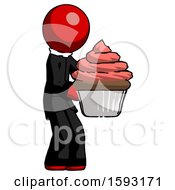 Poster, Art Print Of Red Clergy Man Holding Large Cupcake Ready To Eat Or Serve