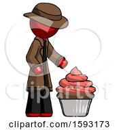 Poster, Art Print Of Red Detective Man With Giant Cupcake Dessert