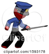 Red Police Man Stabbing With Ninja Sword Katana