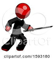 Red Clergy Man Stabbing With Ninja Sword Katana