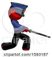 Red Police Man With Ninja Sword Katana Slicing Or Striking Something