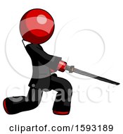 Red Clergy Man With Ninja Sword Katana Slicing Or Striking Something