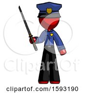 Red Police Man Standing Up With Ninja Sword Katana