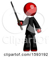 Poster, Art Print Of Red Clergy Man Standing Up With Ninja Sword Katana