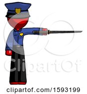 Red Police Man Standing With Ninja Sword Katana Pointing Right