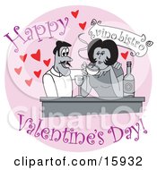 Happy Couple Drinking Wine At A Bistro On Valentines Day Clipart Illustration