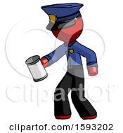 Poster, Art Print Of Red Police Man Begger Holding Can Begging Or Asking For Charity Facing Left