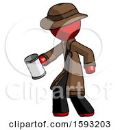 Poster, Art Print Of Red Detective Man Begger Holding Can Begging Or Asking For Charity Facing Left