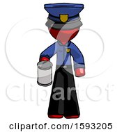 Poster, Art Print Of Red Police Man Begger Holding Can Begging Or Asking For Charity