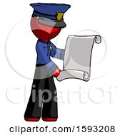 Poster, Art Print Of Red Police Man Holding Blueprints Or Scroll