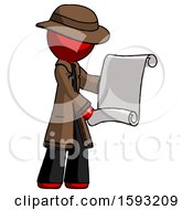 Poster, Art Print Of Red Detective Man Holding Blueprints Or Scroll