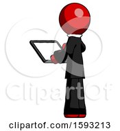 Poster, Art Print Of Red Clergy Man Looking At Tablet Device Computer With Back To Viewer