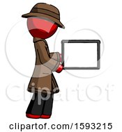 Poster, Art Print Of Red Detective Man Show Tablet Device Computer To Viewer Blank Area