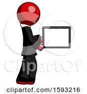 Poster, Art Print Of Red Clergy Man Show Tablet Device Computer To Viewer Blank Area