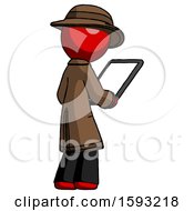 Poster, Art Print Of Red Detective Man Looking At Tablet Device Computer Facing Away