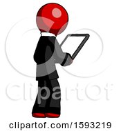 Poster, Art Print Of Red Clergy Man Looking At Tablet Device Computer Facing Away