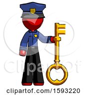 Red Police Man Holding Key Made Of Gold