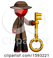 Poster, Art Print Of Red Detective Man Holding Key Made Of Gold
