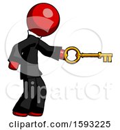 Poster, Art Print Of Red Clergy Man With Big Key Of Gold Opening Something