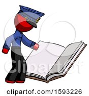 Poster, Art Print Of Red Police Man Reading Big Book While Standing Beside It