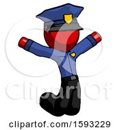 Red Police Man Jumping Or Kneeling With Gladness
