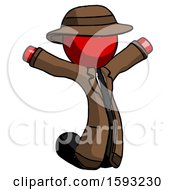 Red Detective Man Jumping Or Kneeling With Gladness