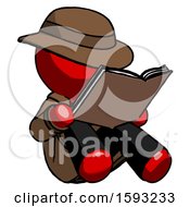 Red Detective Man Reading Book While Sitting Down