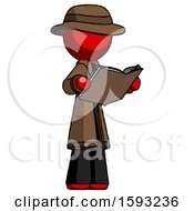 Red Detective Man Reading Book While Standing Up Facing Away