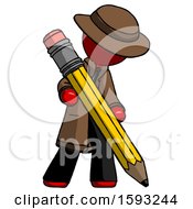 Poster, Art Print Of Red Detective Man Writing With Large Pencil