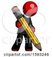 Red Clergy Man Writing With Large Pencil