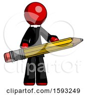 Poster, Art Print Of Red Clergy Man Writer Or Blogger Holding Large Pencil