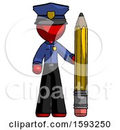 Red Police Man With Large Pencil Standing Ready To Write