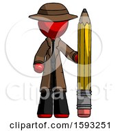 Poster, Art Print Of Red Detective Man With Large Pencil Standing Ready To Write